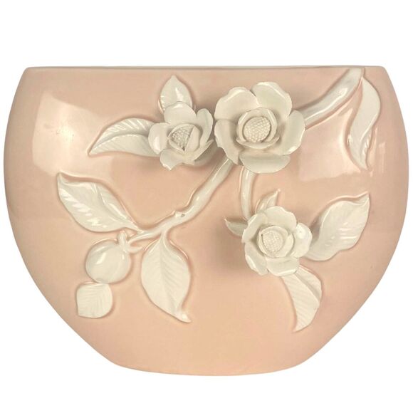 Fitz & Floyd Other - 3D Floral  Fitz and FloydPorcelain Rose Peach Pink Vase White Flowers 1982